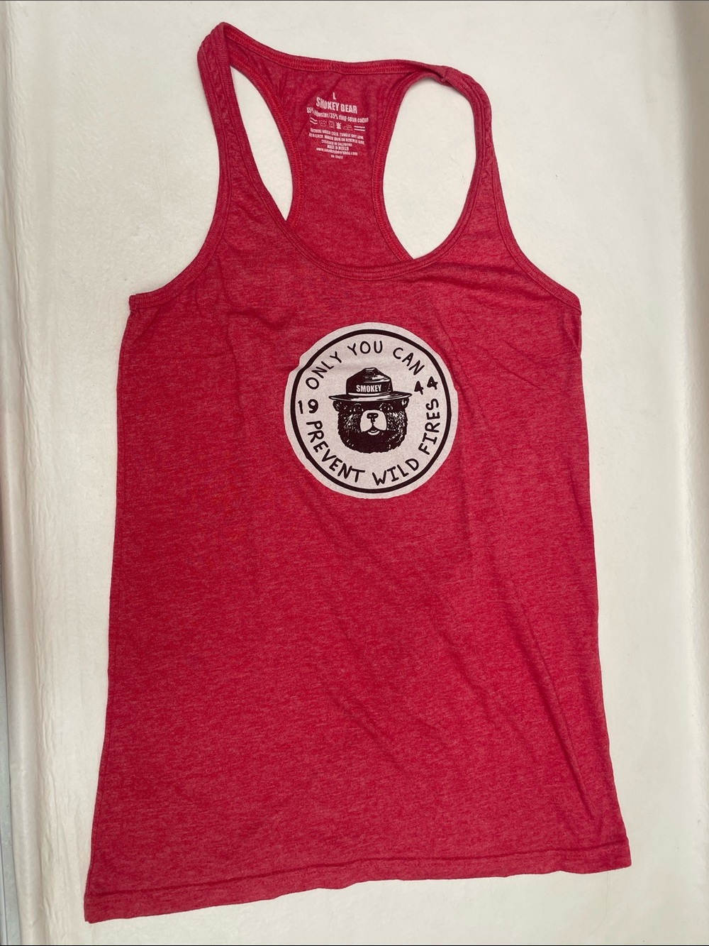 Smokey Bear Red Racerback Tank Top women’s size Large